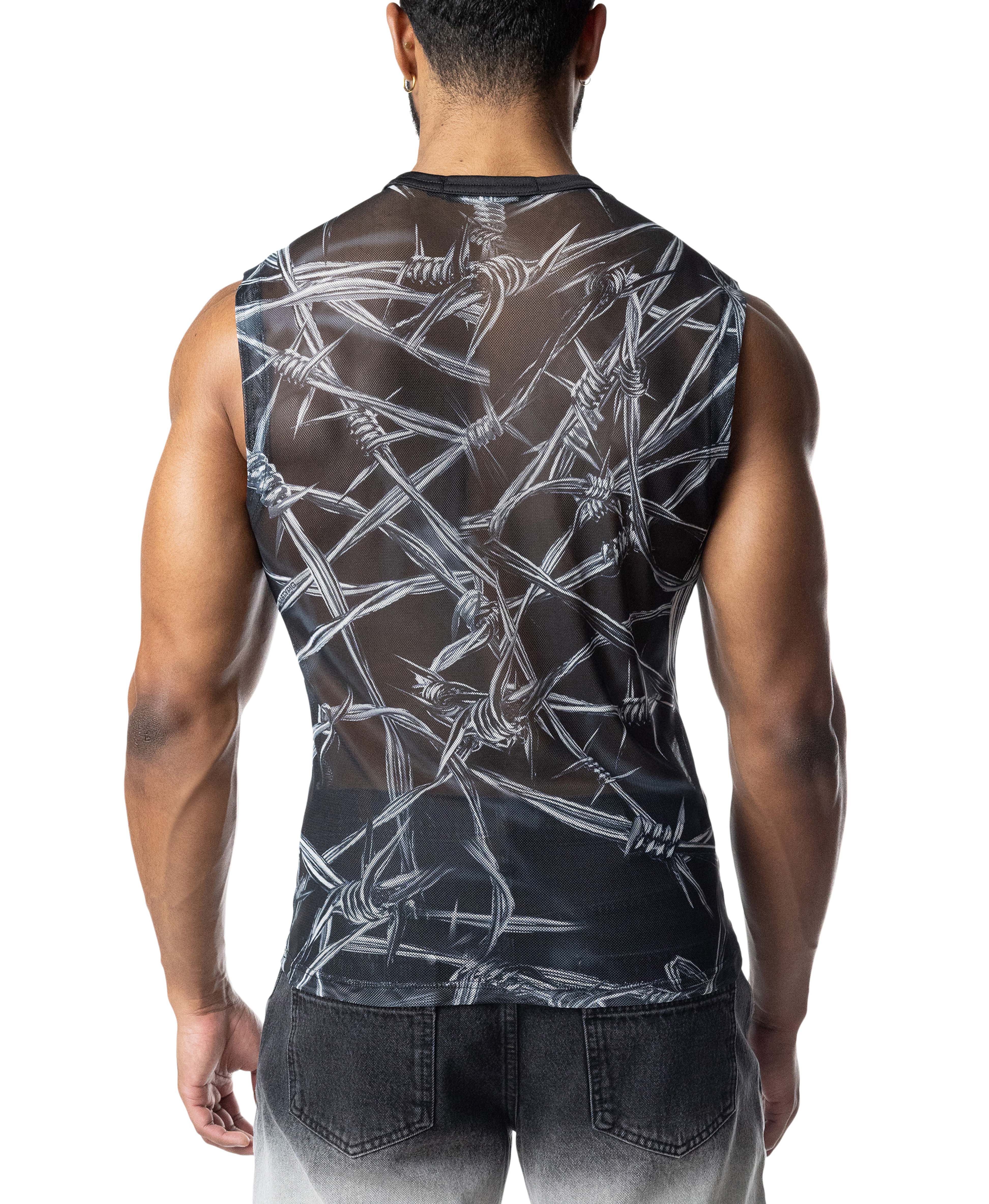 Barbed Wire Sleeveless Shirt - Black