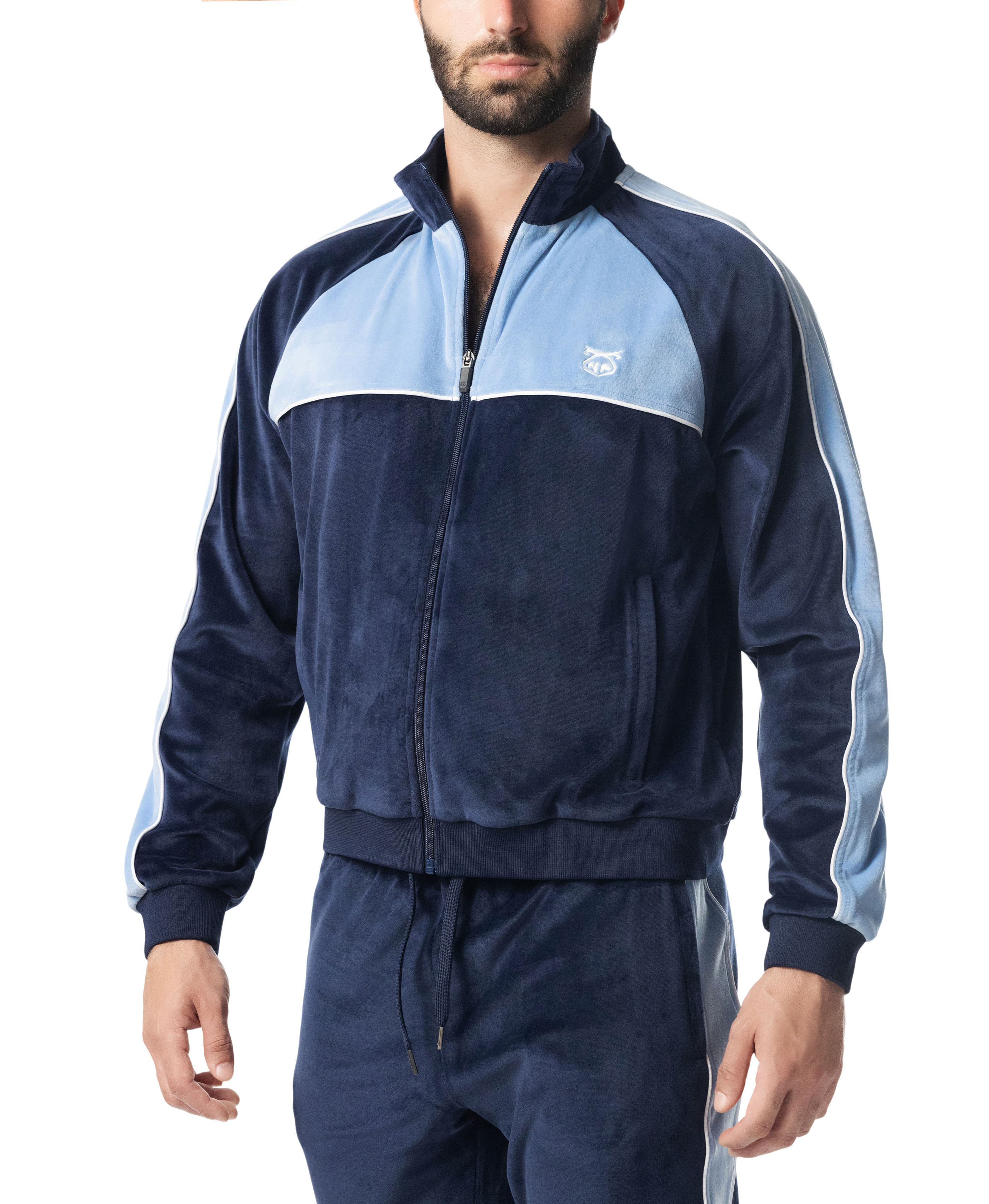 Essex Velour Track Jacket - Midnight Navy/Perry Blue