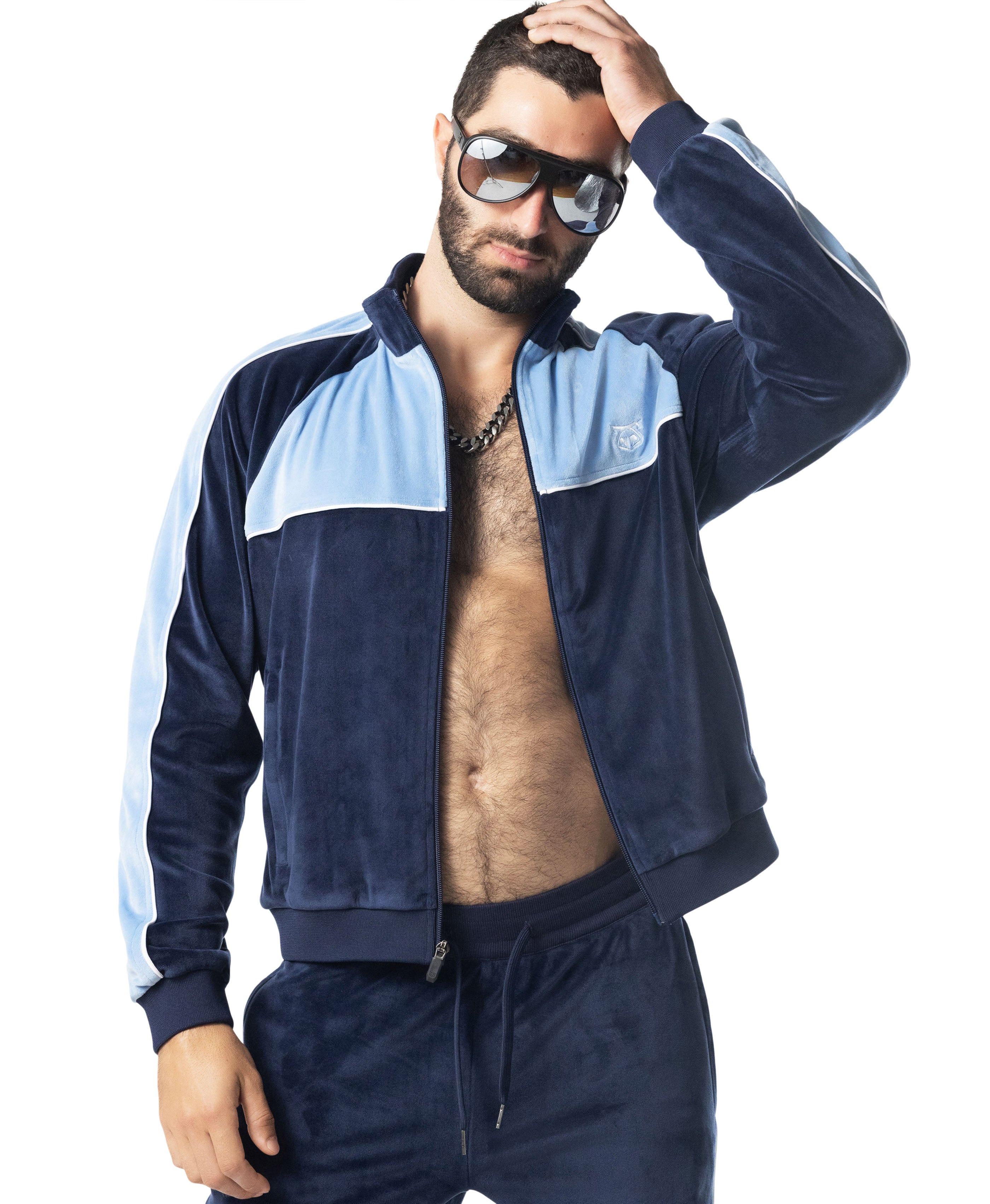 Essex Velour Track Jacket - Midnight Navy/Perry Blue