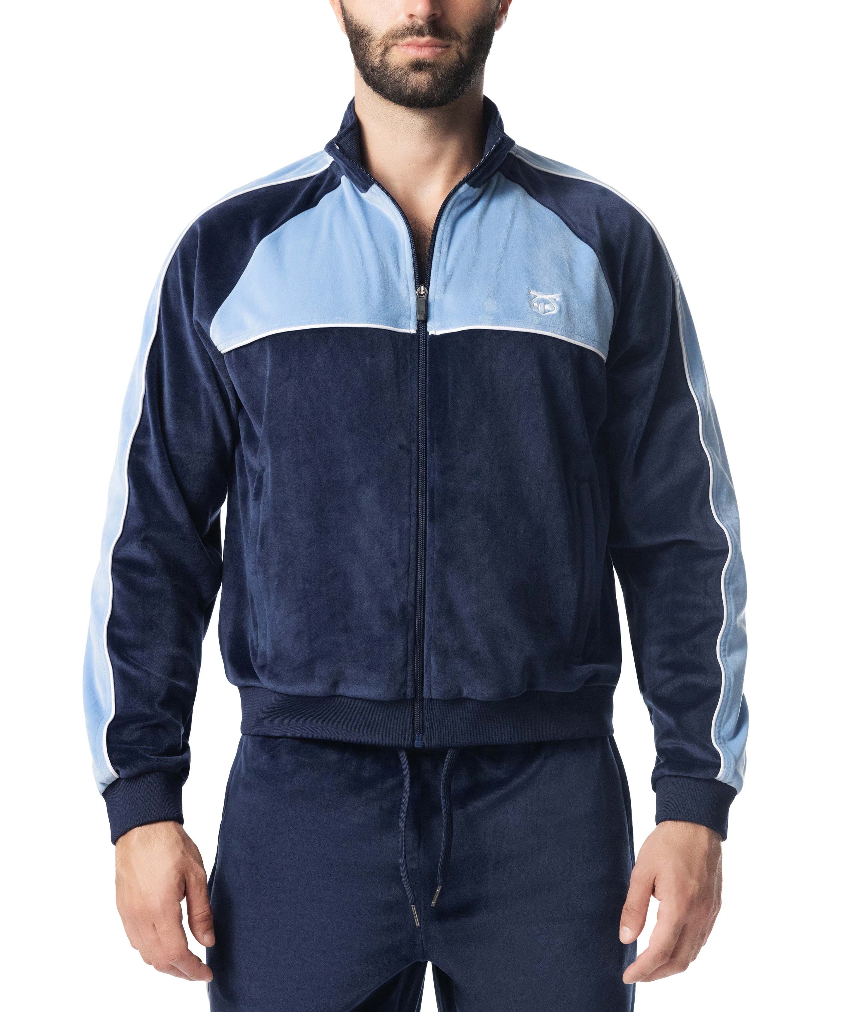 Essex Velour Track Jacket - Midnight Navy/Perry Blue