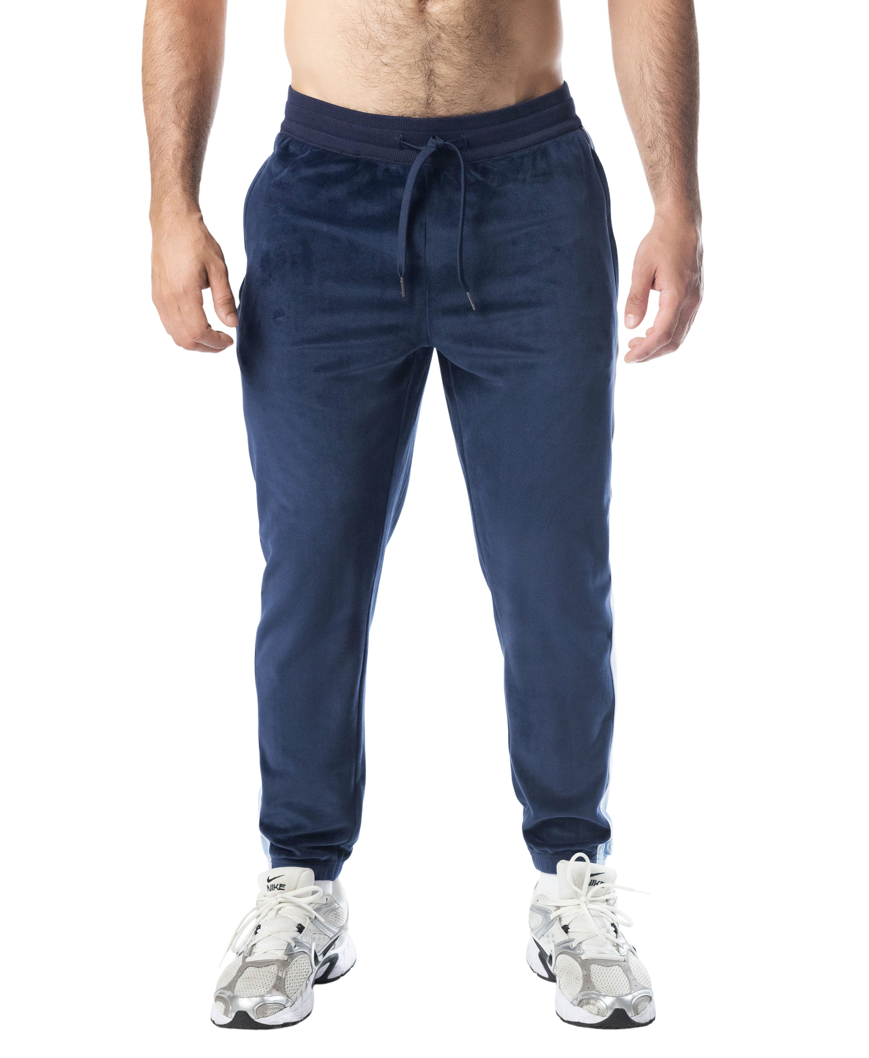 Essex Velour Track Pant - Midnight Navy/Perry Blue