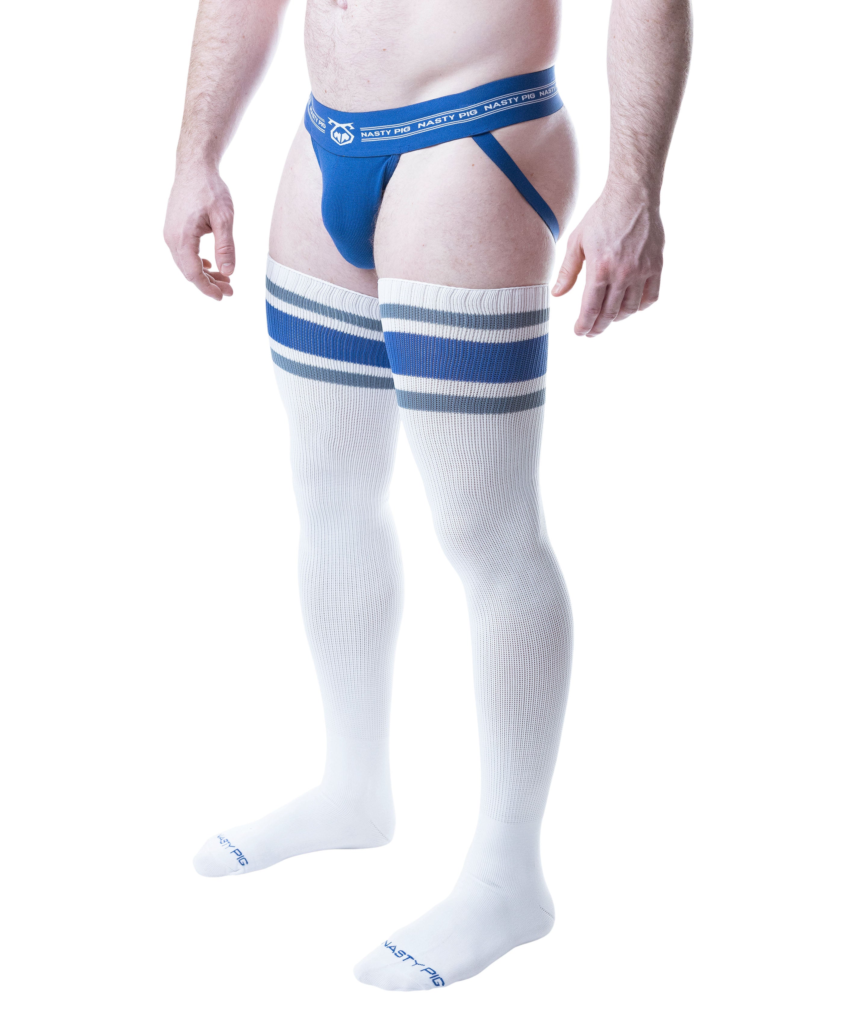 Hook'd Up Thigh High Sock - White/Quartz Blue/Mirage Blue