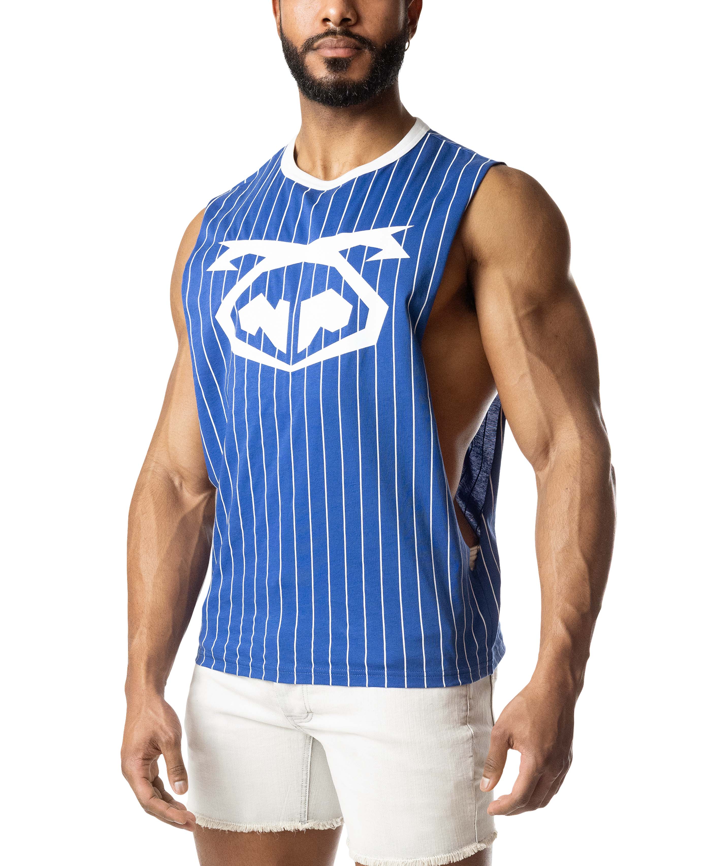 Third Base Shredder Tank Top - Quartz Blue/White