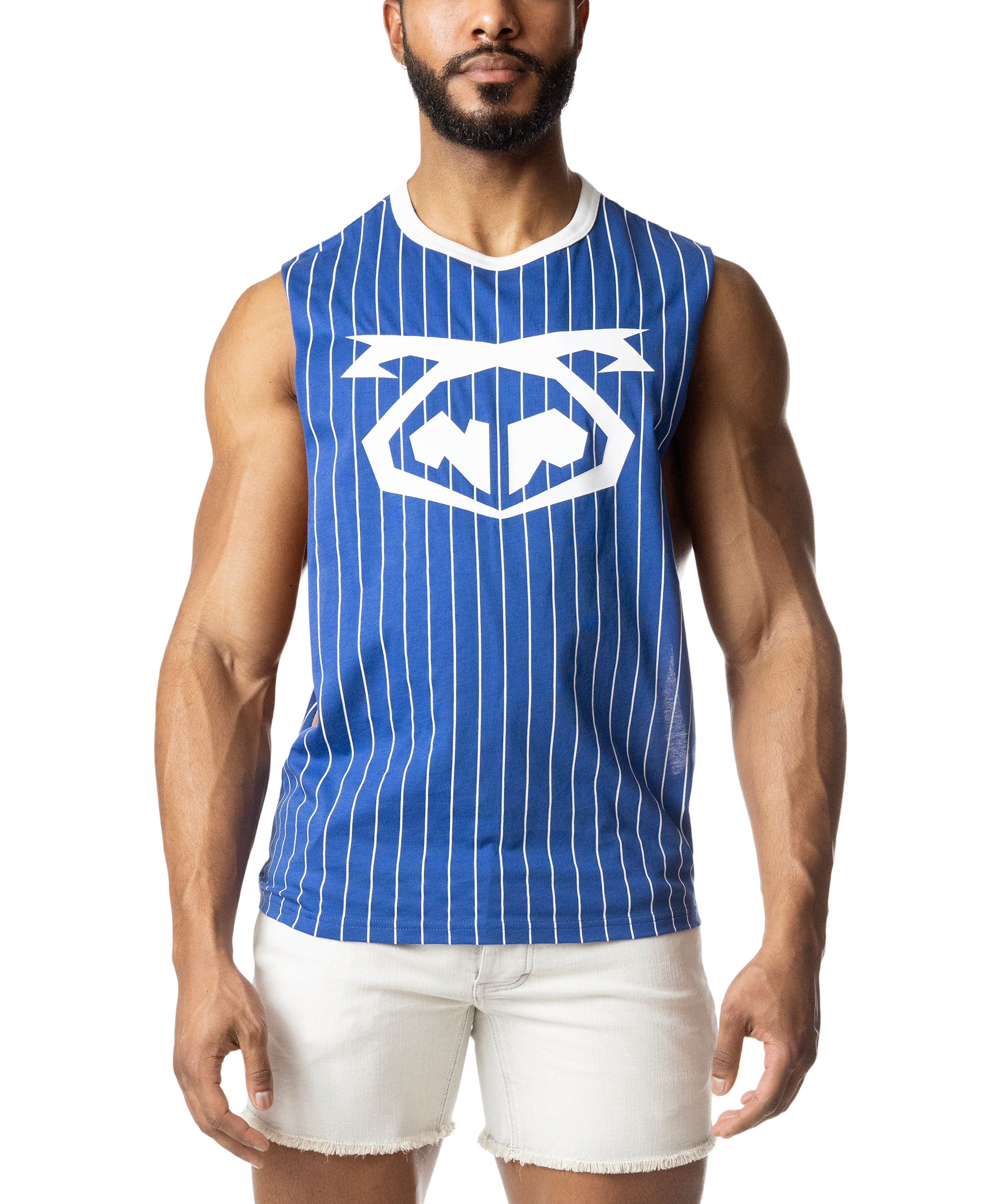 Third Base Shredder Tank Top - Quartz Blue/White