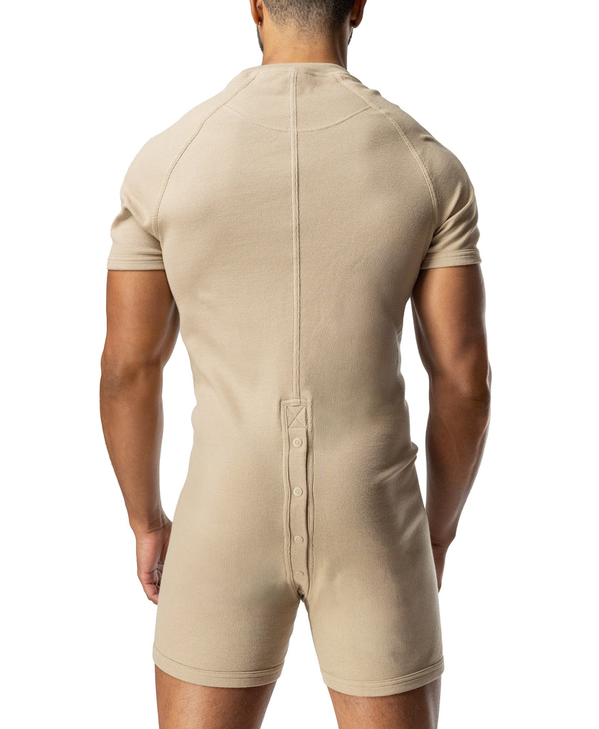 Back view of Union Suit Cutoffs in Pale Khaki