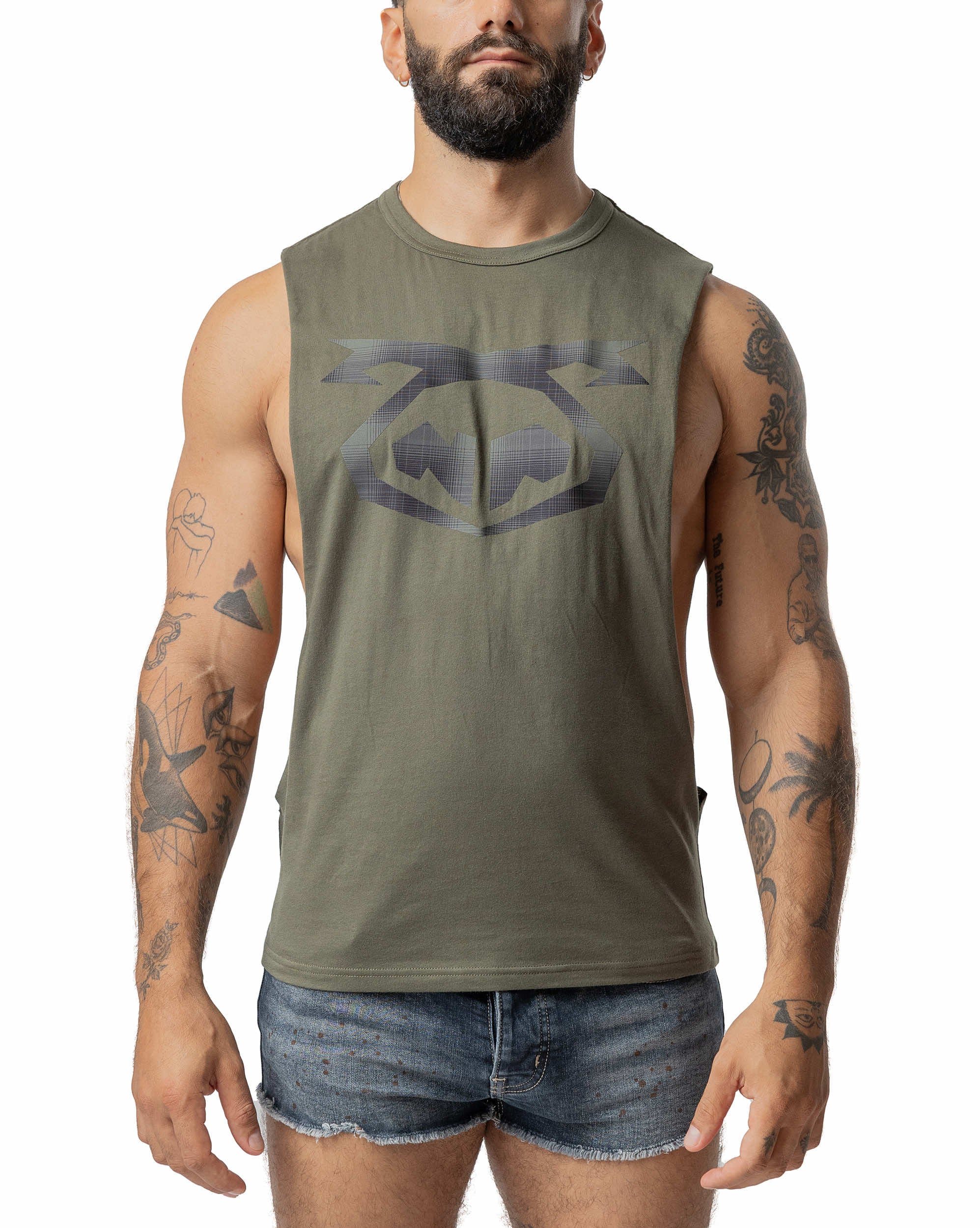 Plaid Brandmark Shredder Tank Top - Army Green