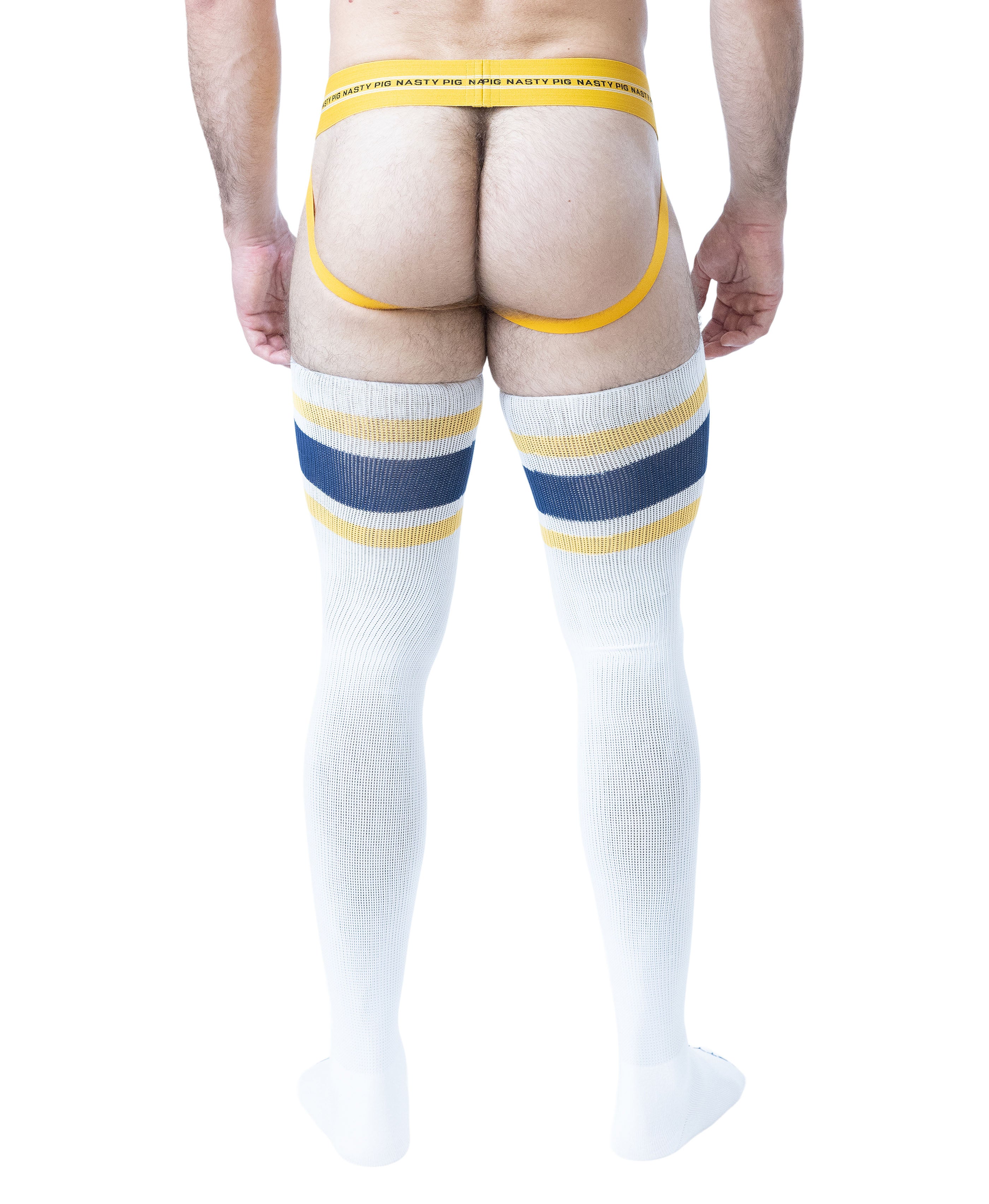 Hook'd Up Thigh High Sock - White/Cadet Blue/Goldenrod