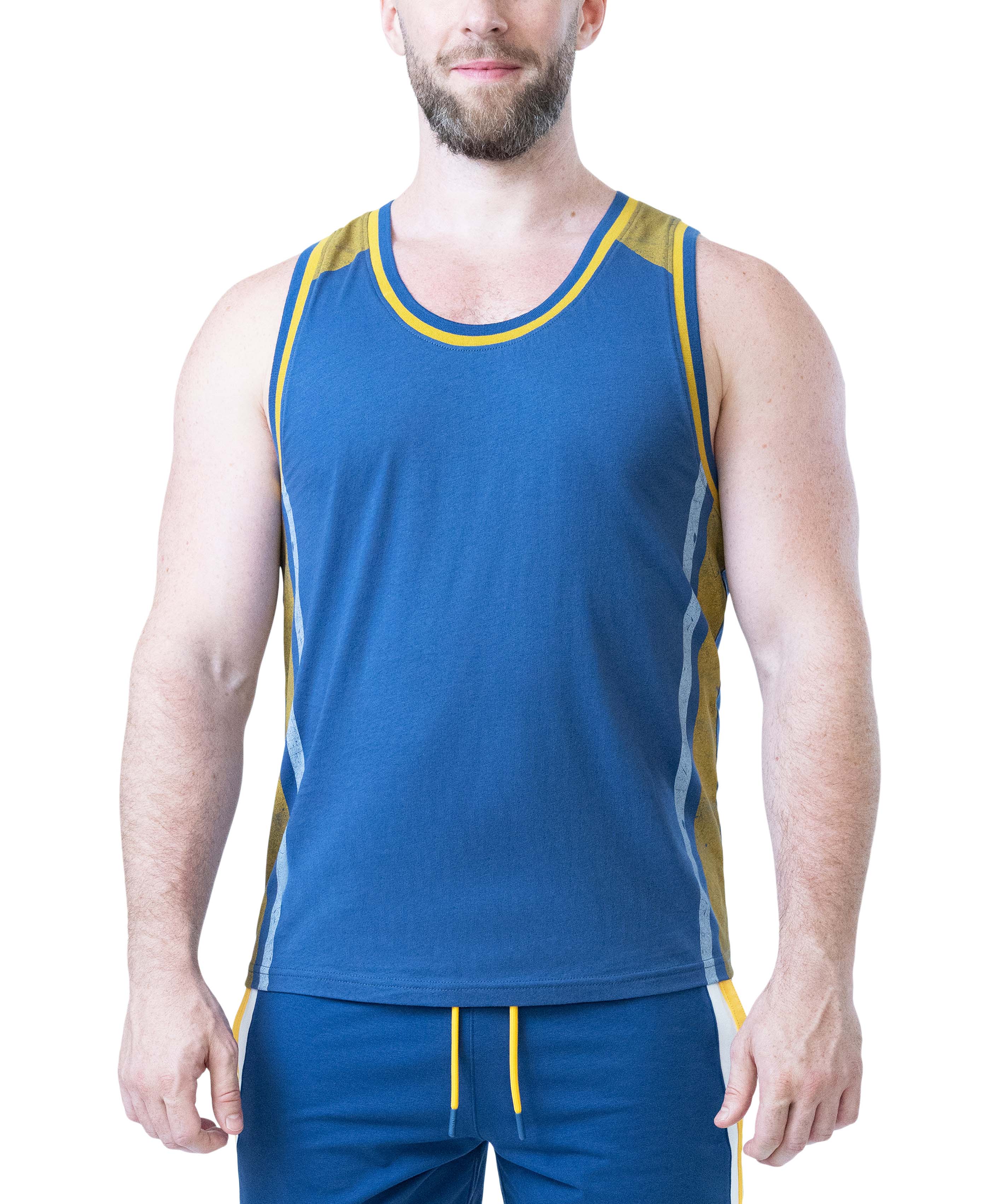 Deadlift Tank Top - Cadet Blue/Goldenrod/White