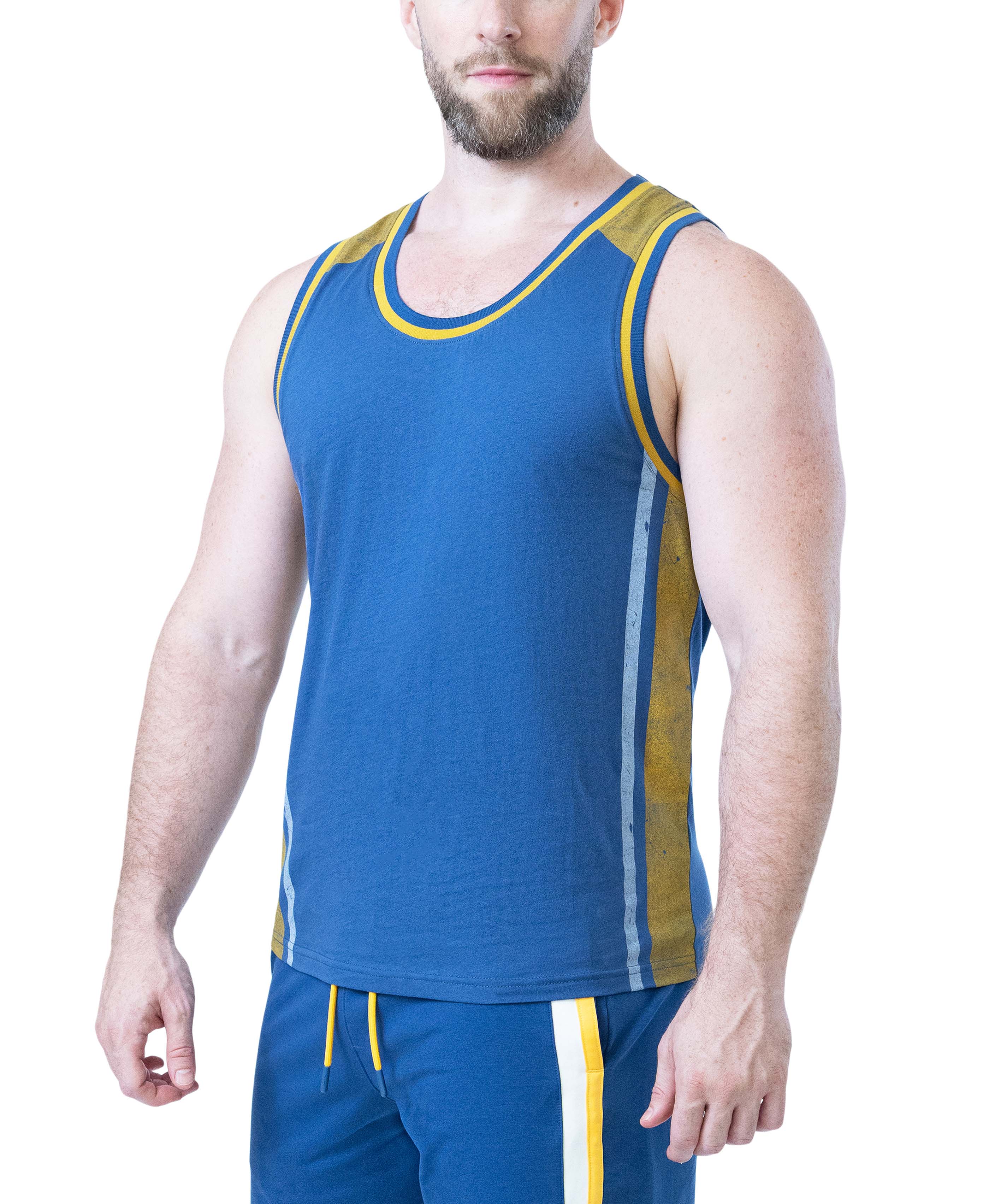 Deadlift Tank Top - Cadet Blue/Goldenrod/White