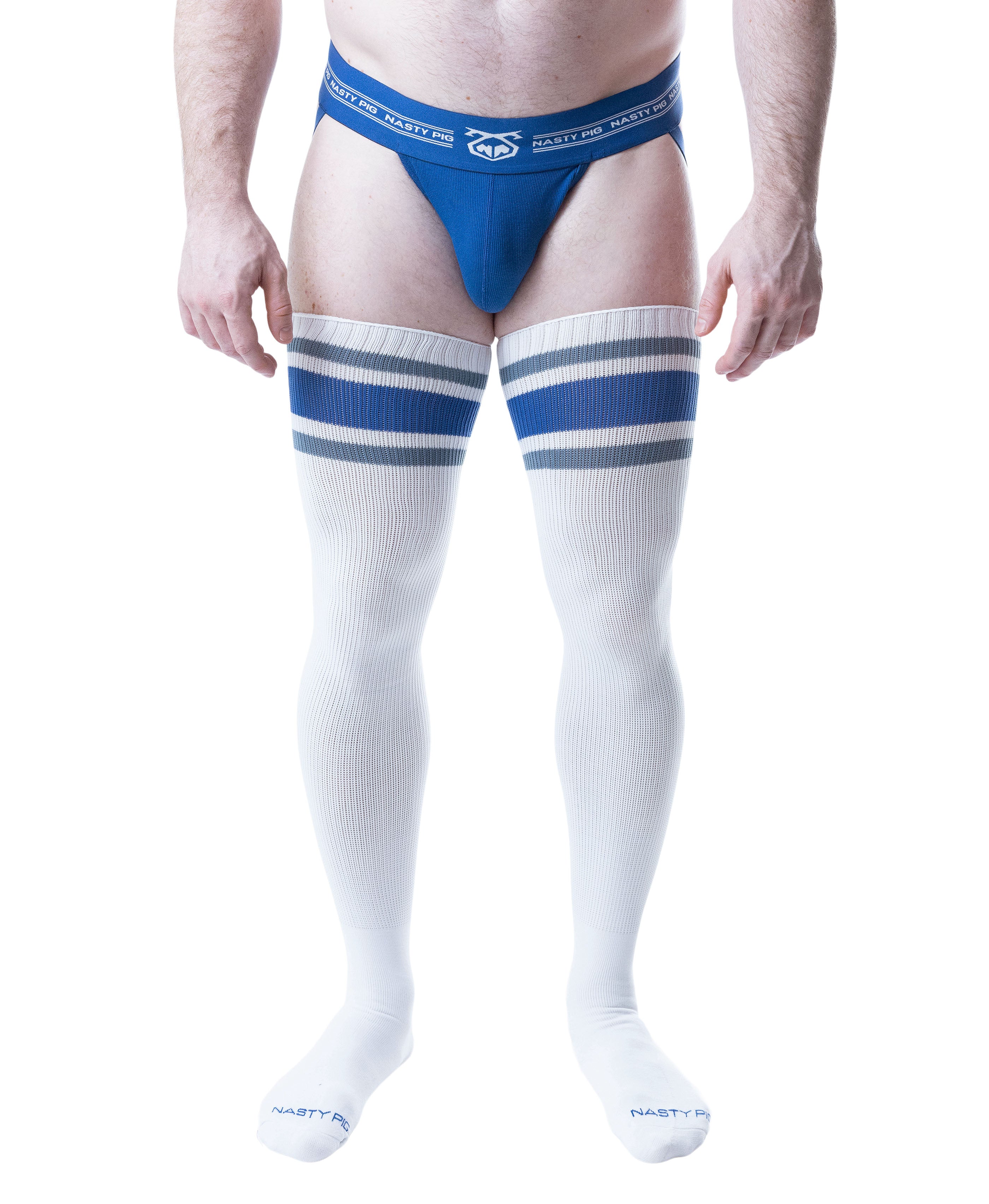 Hook'd Up Thigh High Sock - White/Quartz Blue/Mirage Blue