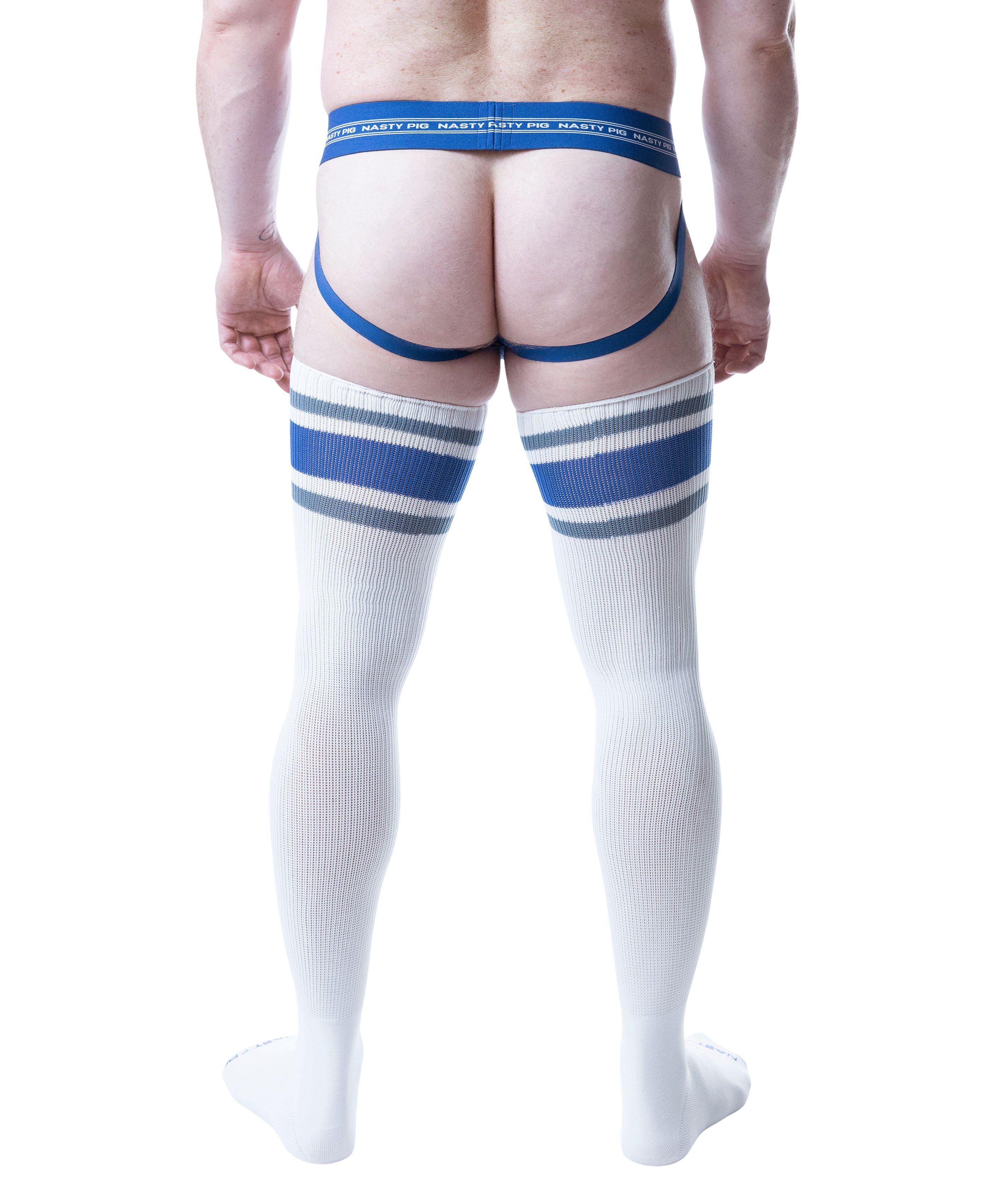 Hook'd Up Thigh High Sock - White/Quartz Blue/Mirage Blue