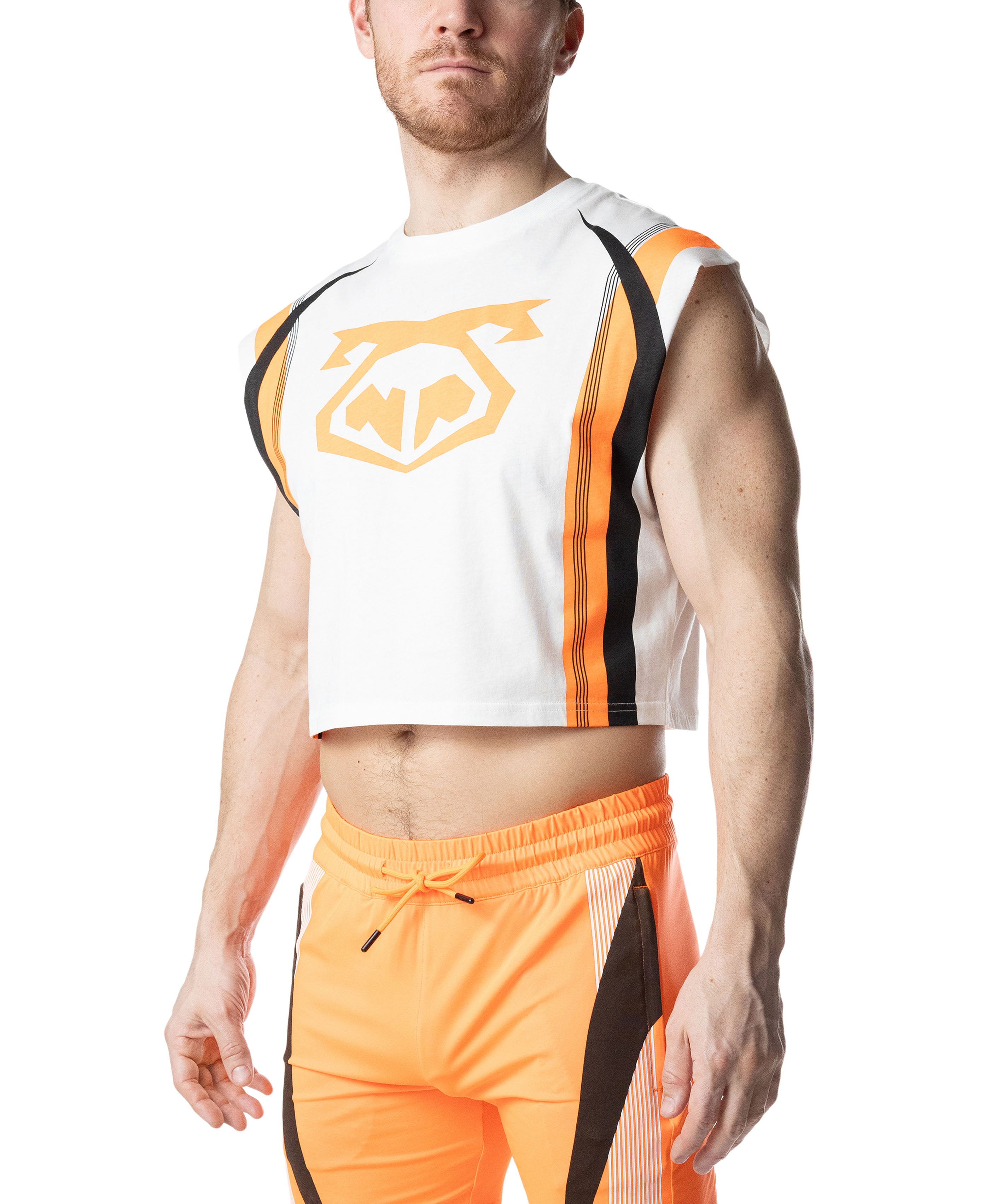 Hyper Crop Top - White/Vibrant Orange/Black