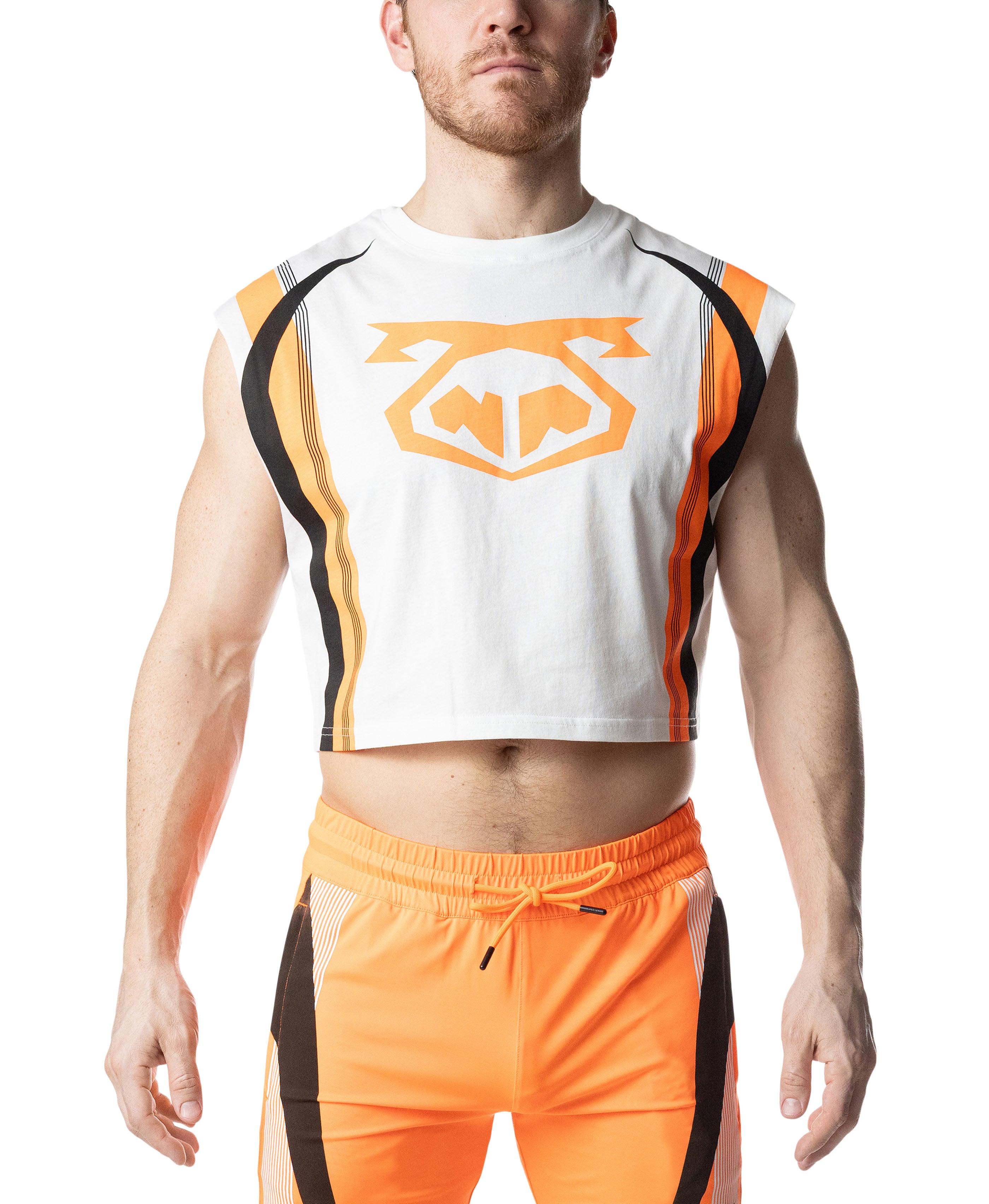 Hyper Crop Top - White/Vibrant Orange/Black