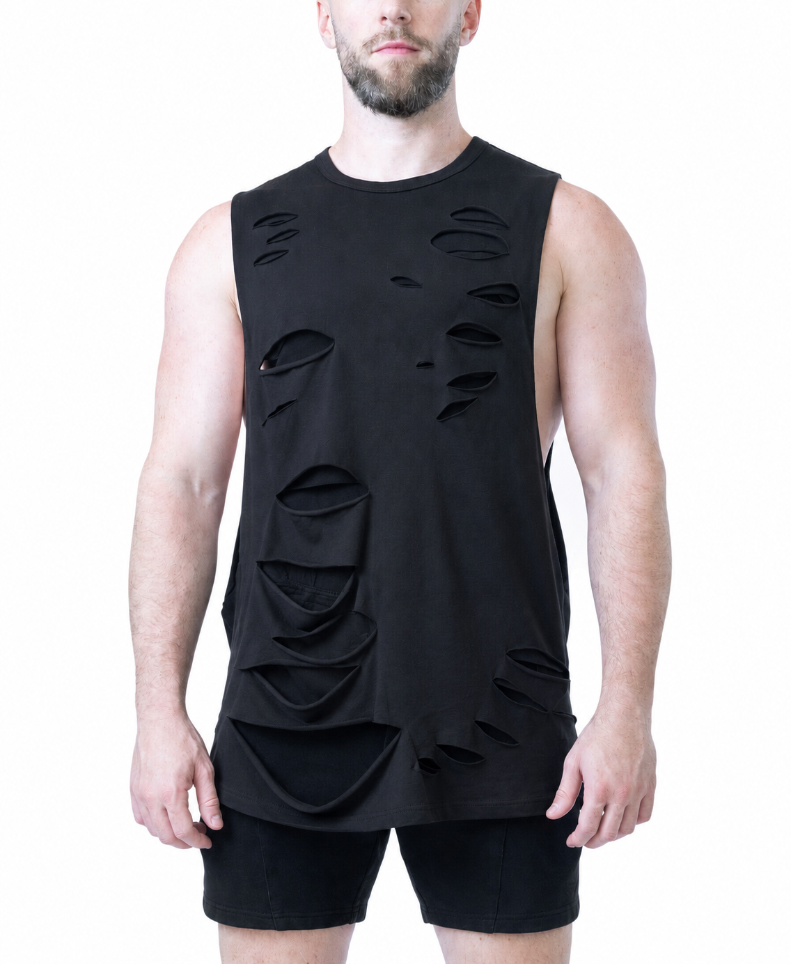 Chaos Long Shredder Tank Top - Black