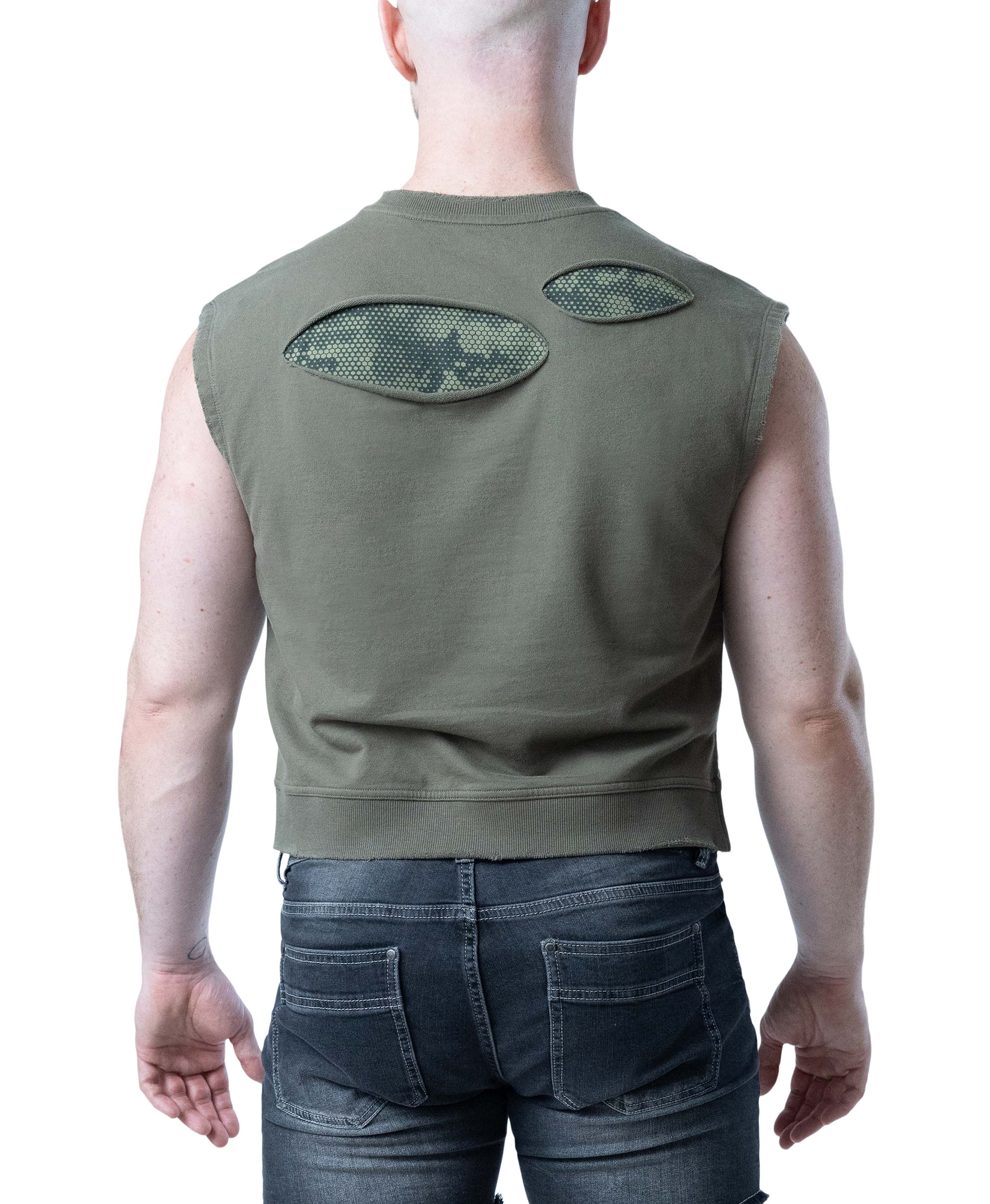 Shred Sleeveless Crop Top - Olive Green