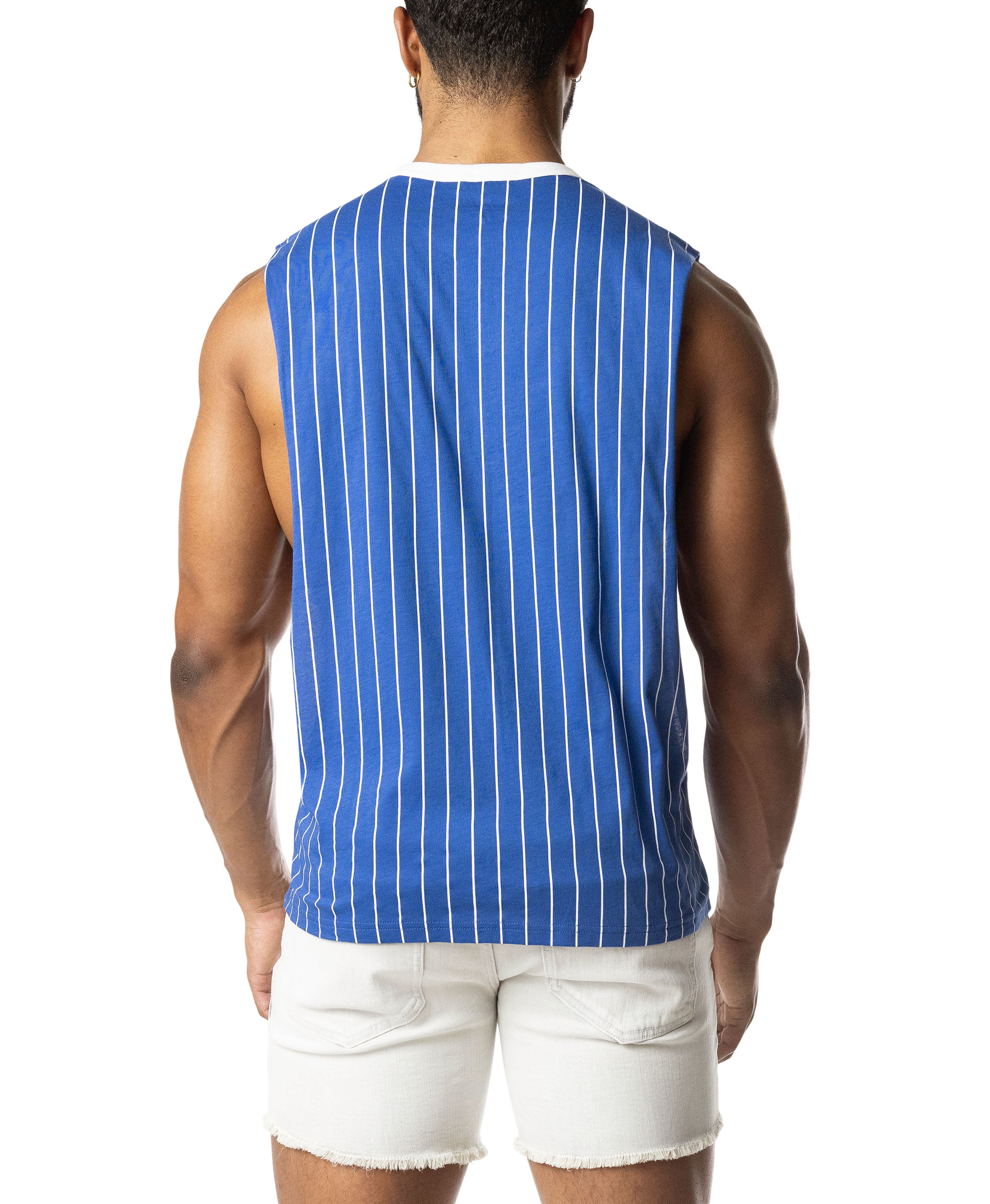 Third Base Shredder Tank Top - Quartz Blue/White