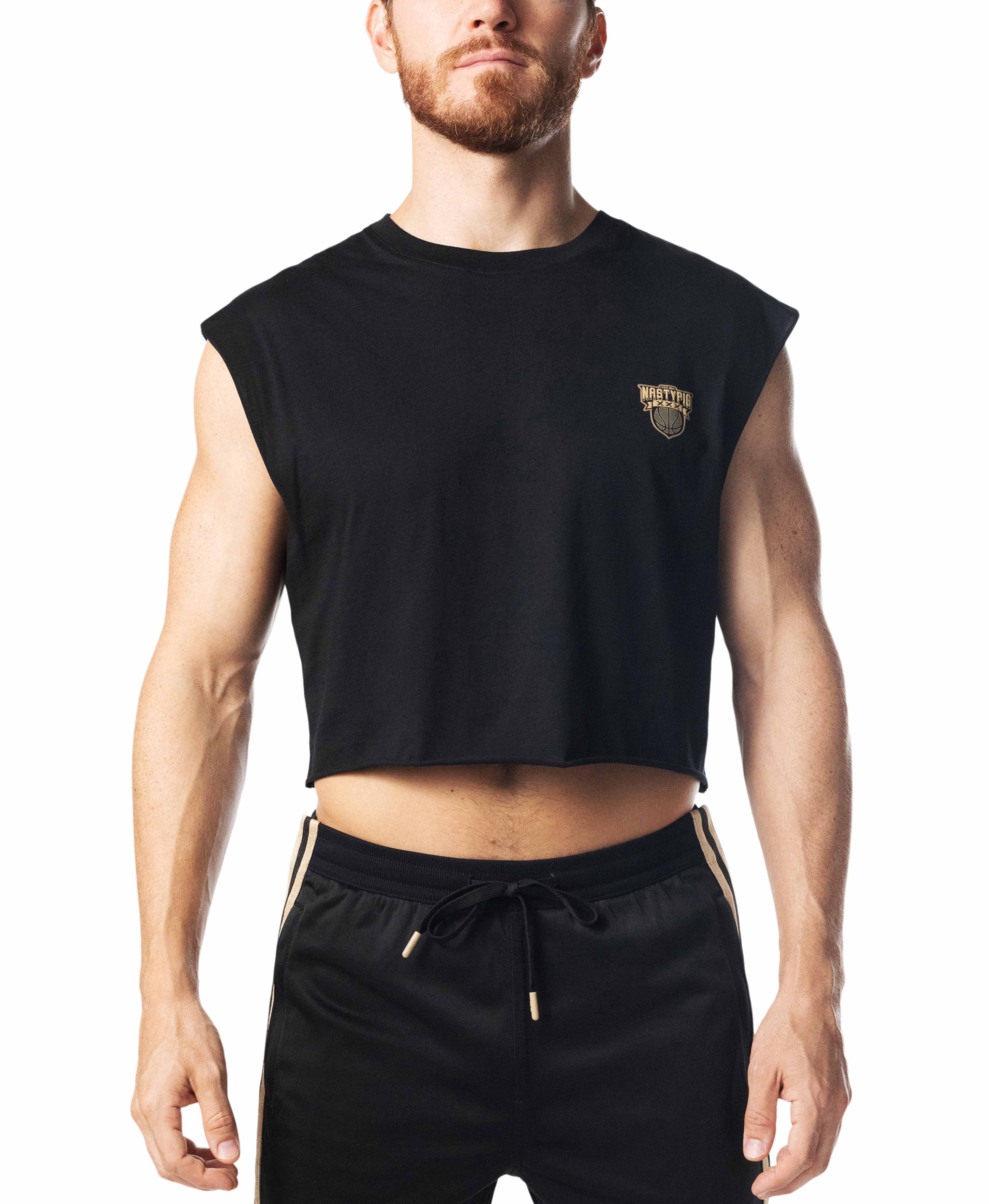 Warm Up Sleeveless Crop Top - Black/Champagne